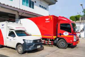 Trucks of the Thai Post Company. 